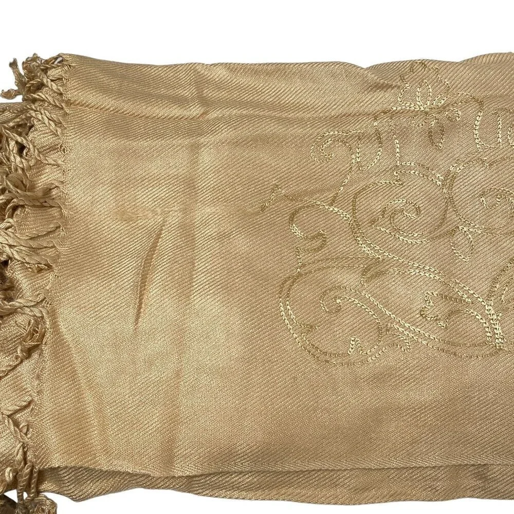 Coldwater Creek Luxury Throw Tan Empress Embroidered with Fringe NEW